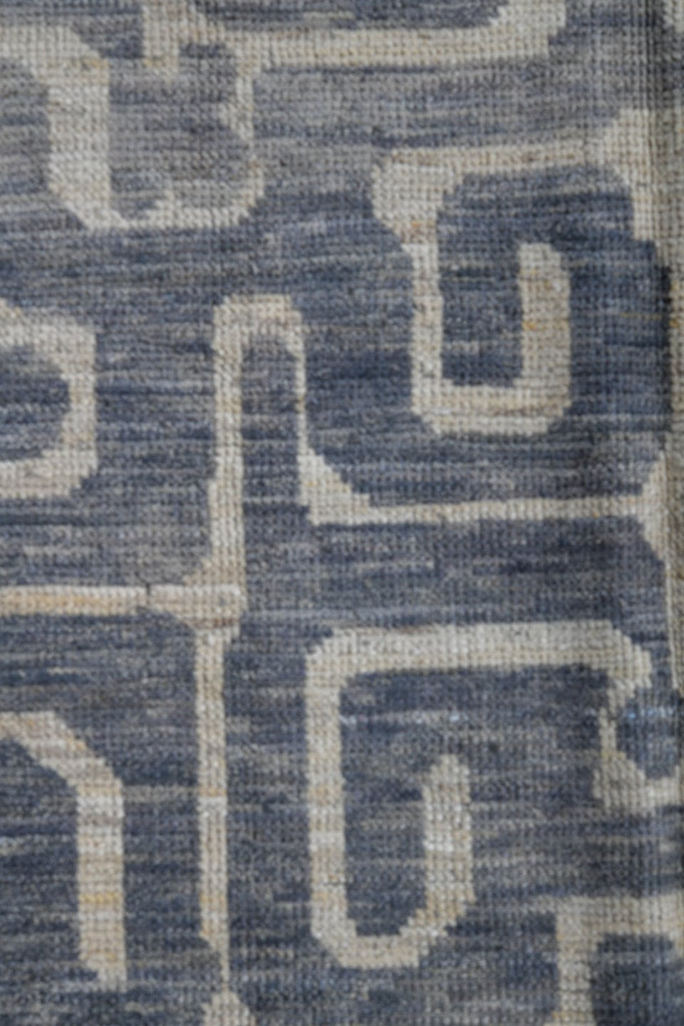 4' x 9' one-of-a-kind handmade vintage Tulu runner rug. Color palette: blue_gray, ivory, slate, cream, gray, blue