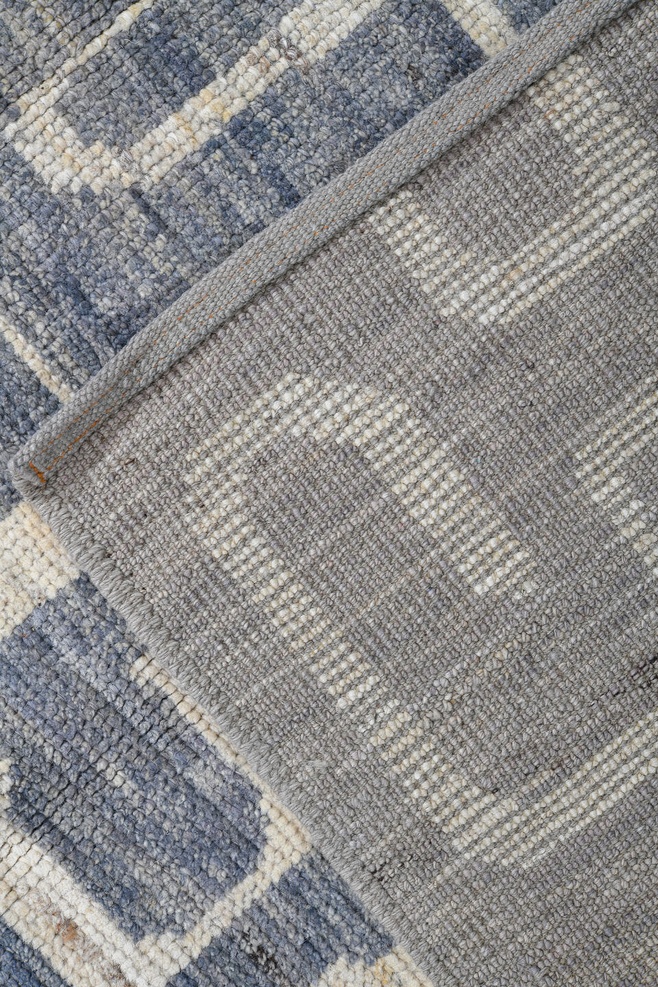 4' x 9' one-of-a-kind handmade vintage Tulu runner rug. Color palette: blue_gray, ivory, slate, cream, gray, blue