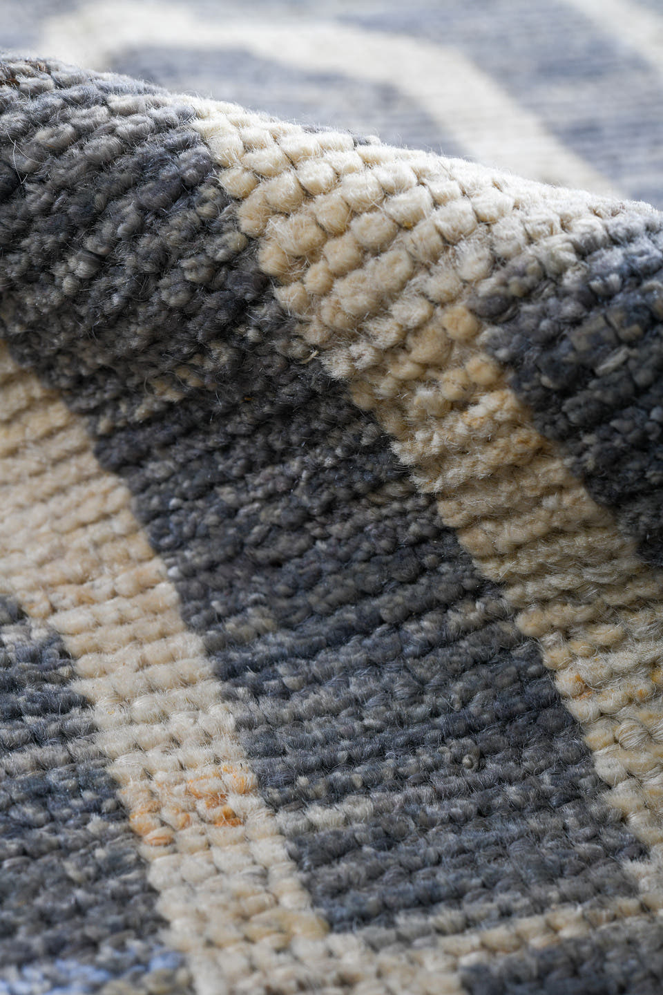 4' x 9' one-of-a-kind handmade vintage Tulu runner rug. Color palette: blue_gray, ivory, slate, cream, gray, blue