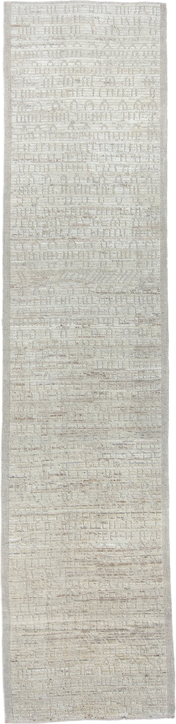 3' x 12' one-of-a-kind handmade vintage Tulu runner rug. Color palette: ivory, beige, taupe, cream, light gray, gray