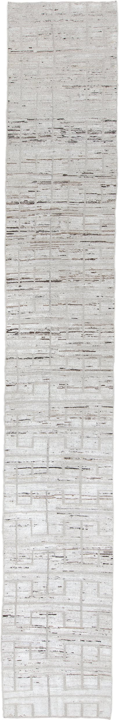 3' x 19' one-of-a-kind handmade vintage Tulu runner rug. Color palette: ivory, taupe, brown, cream, charcoal, beige, gray
