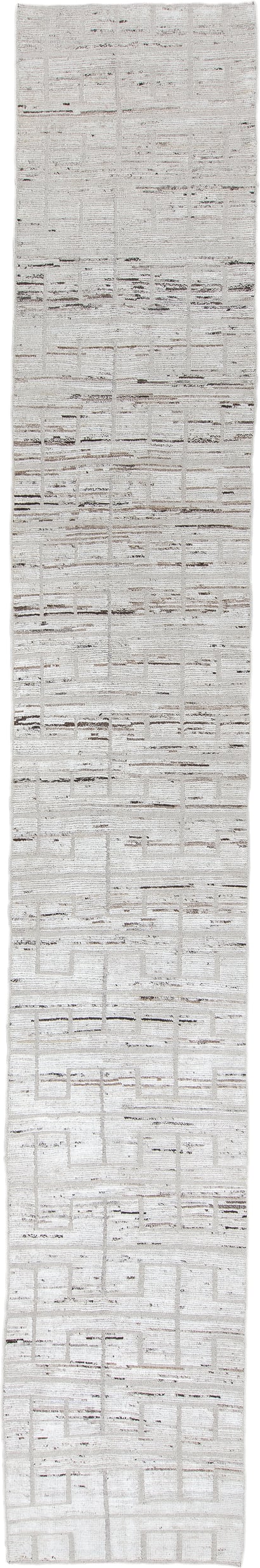 3' x 19' one-of-a-kind handmade vintage Tulu runner rug. Color palette: ivory, taupe, brown, cream, charcoal, beige, gray