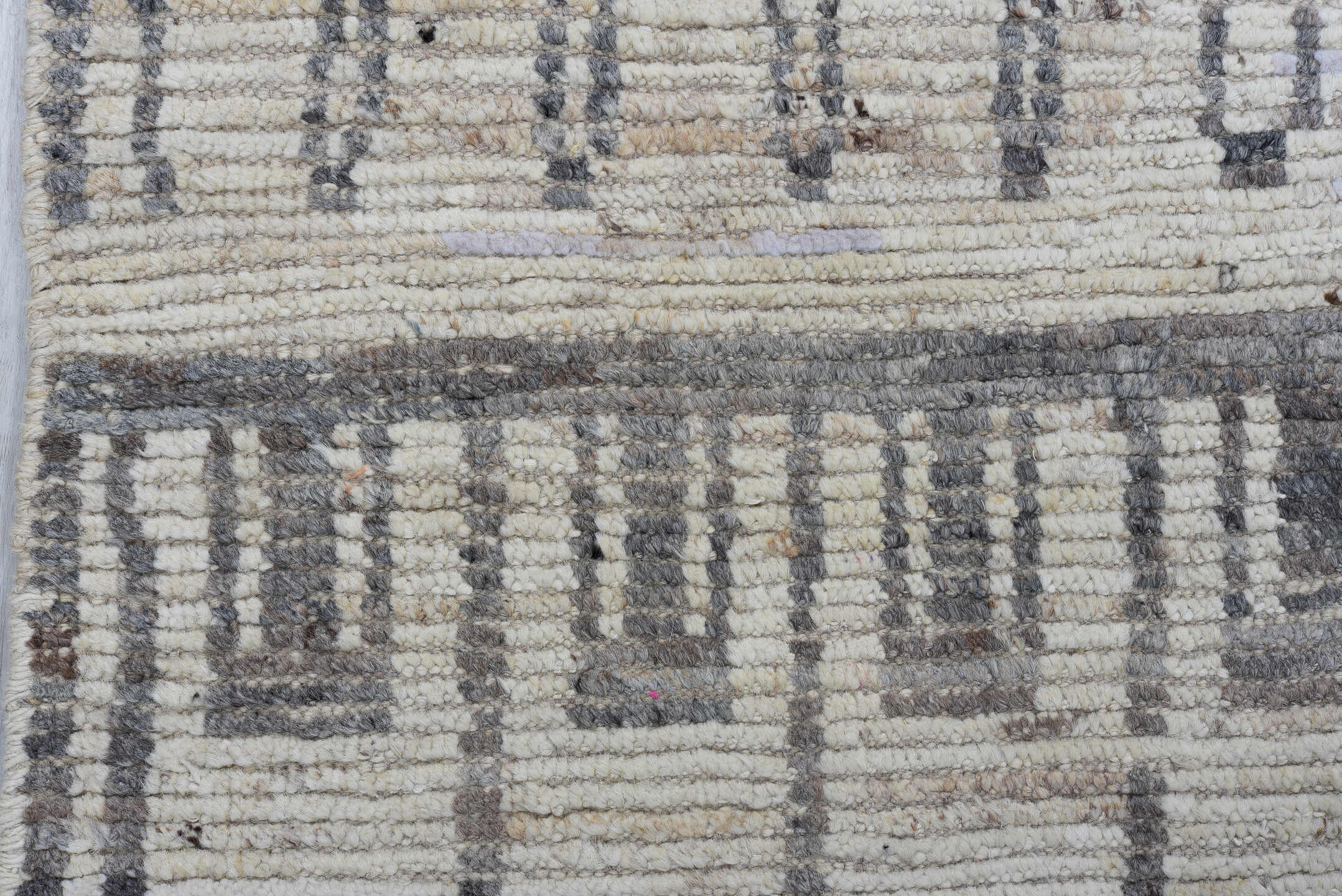 3' x 16' one-of-a-kind handmade vintage Tulu runner rug. Color palette: ivory, charcoal, taupe, gray, black, beige