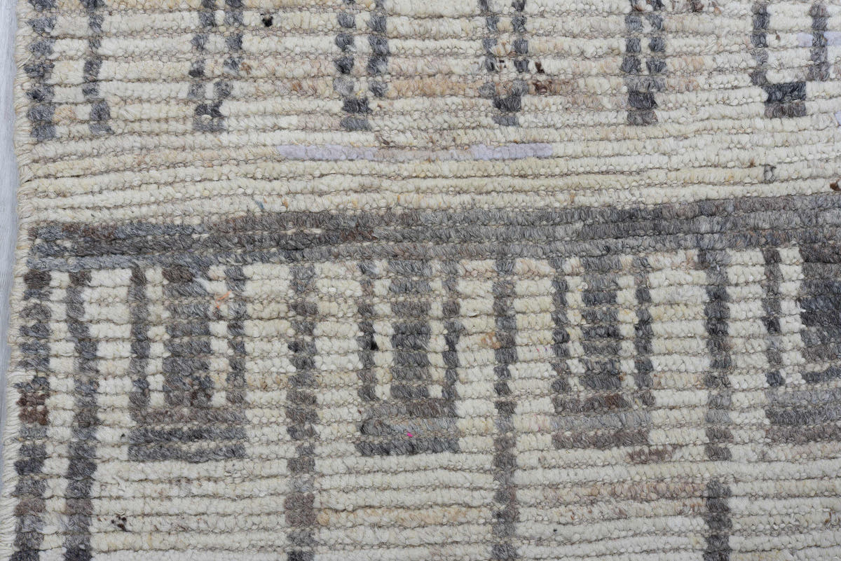 3' x 16' one-of-a-kind handmade vintage Tulu runner rug. Color palette: ivory, charcoal, taupe, gray, black, beige