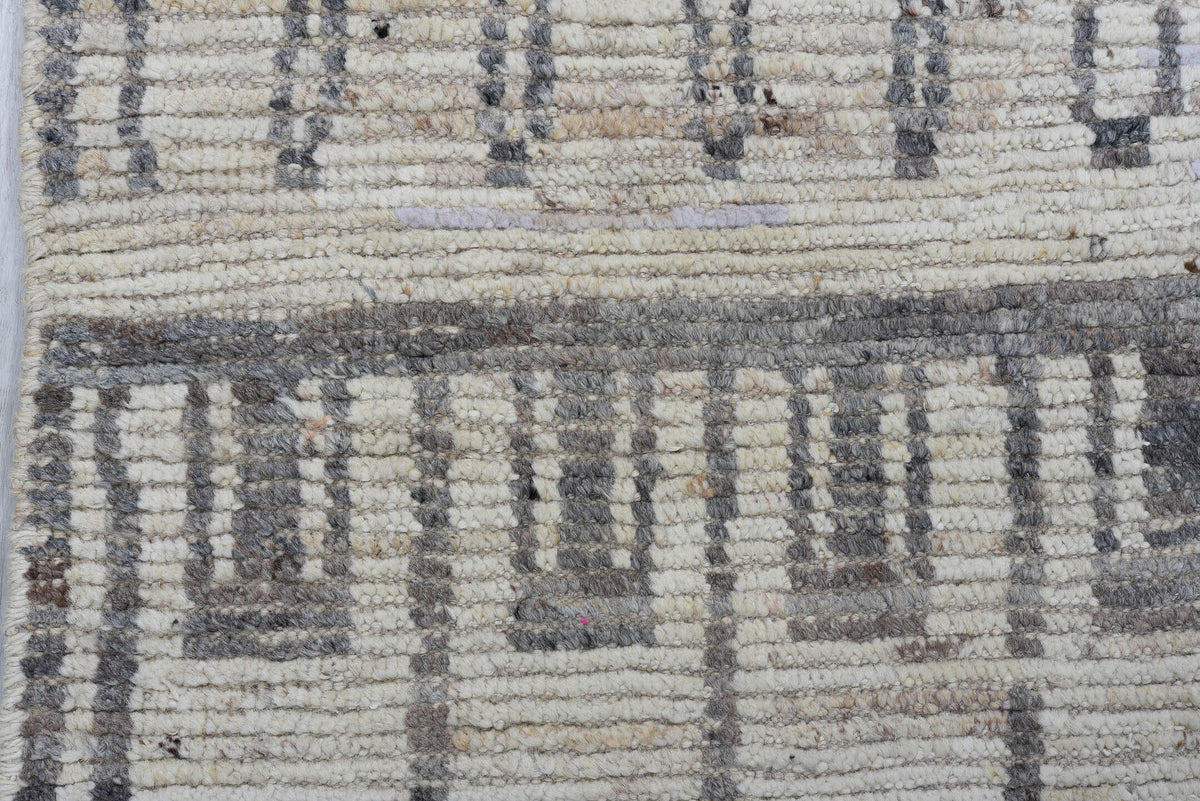 3' x 16' one-of-a-kind handmade vintage Tulu runner rug. Color palette: ivory, charcoal, taupe, gray, black, beige