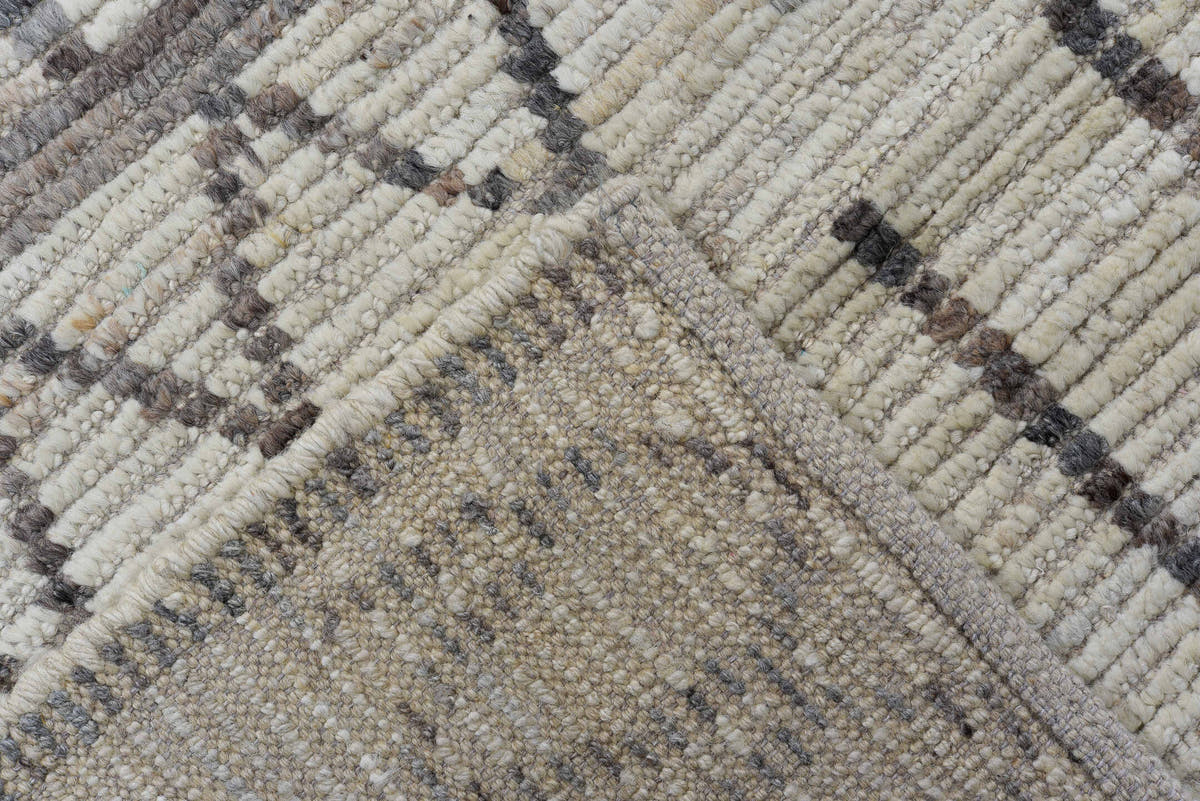 3' x 16' one-of-a-kind handmade vintage Tulu runner rug. Color palette: ivory, charcoal, taupe, gray, black, beige