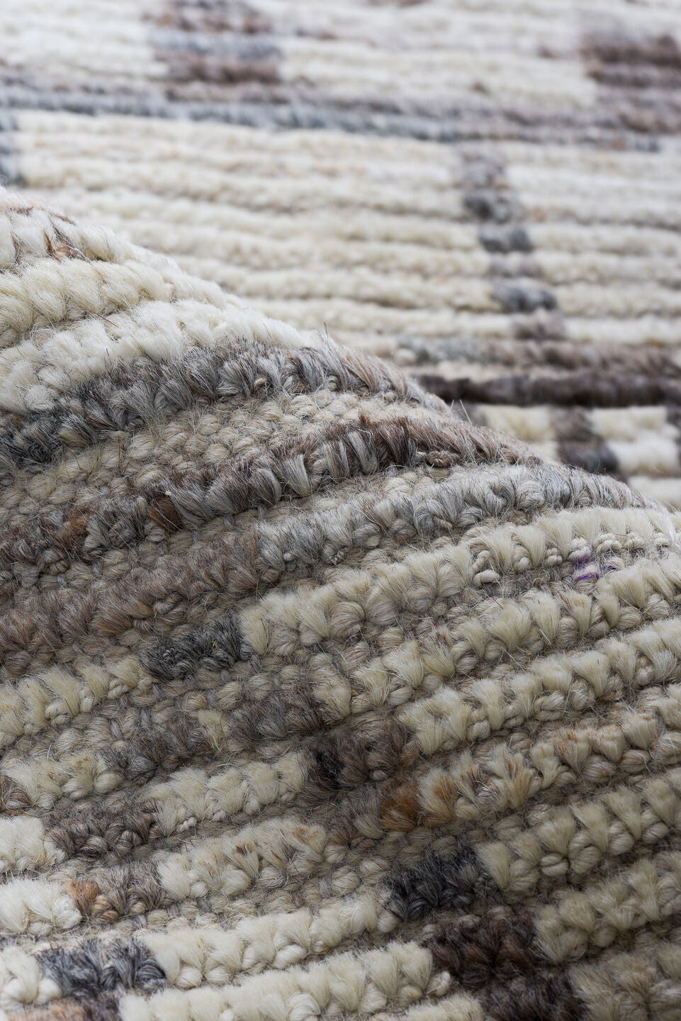 3' x 16' one-of-a-kind handmade vintage Tulu runner rug. Color palette: ivory, charcoal, taupe, gray, black, beige