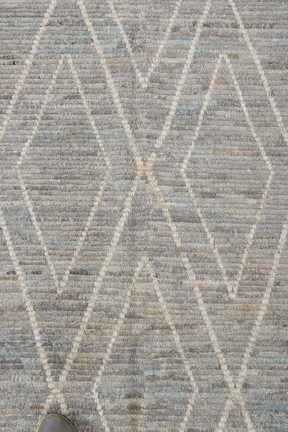 3' x 15' one-of-a-kind handmade vintage Tulu runner rug. Color palette: pale blue gray, ivory, taupe, cream, light brown