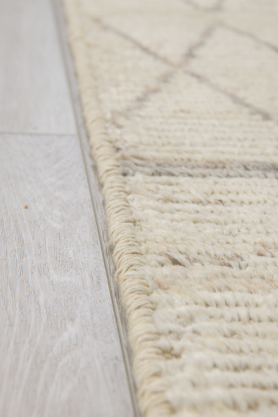 3' x 15' one-of-a-kind handmade vintage Tulu runner rug. Color palette: ivory, light gray, cream, taupe, beige, gray