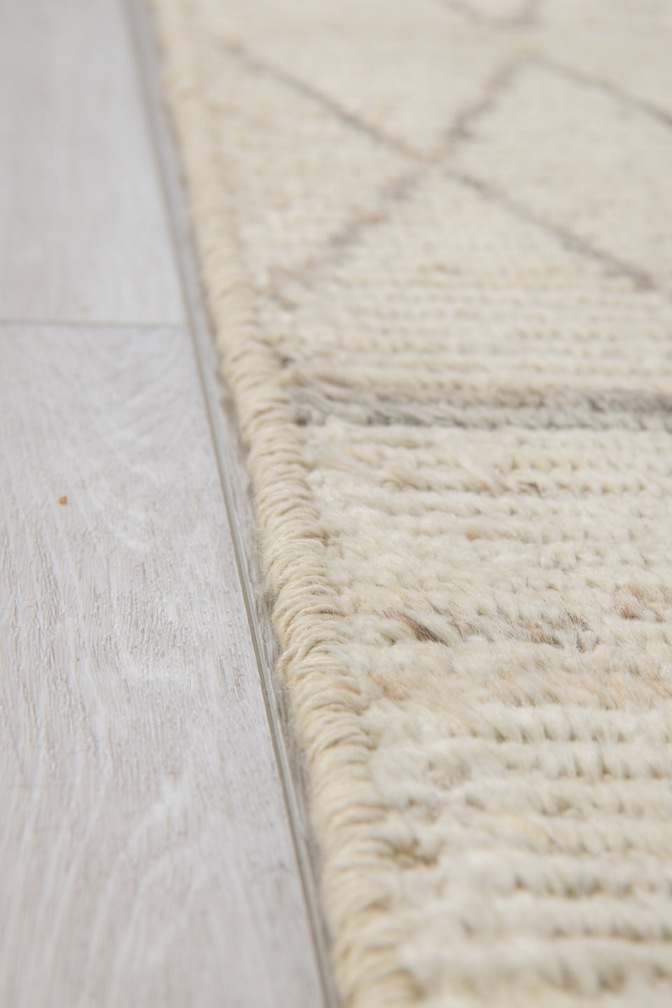 3' x 15' one-of-a-kind handmade vintage Tulu runner rug. Color palette: ivory, light gray, cream, taupe, beige, gray