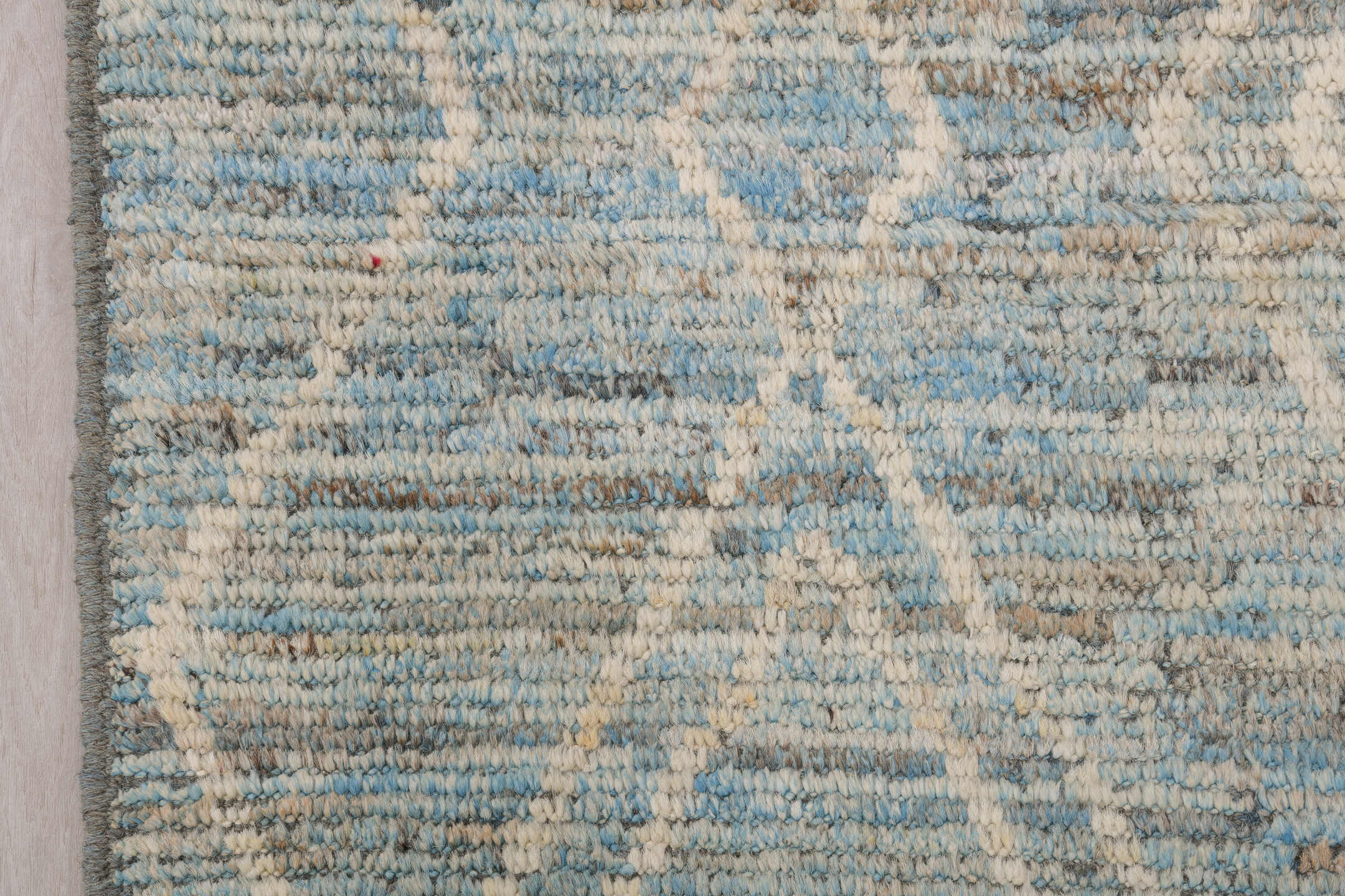 3' x 16' one-of-a-kind handmade vintage Tulu runner rug. Color palette: sky blue, ivory, slate, cream, light blue, gray