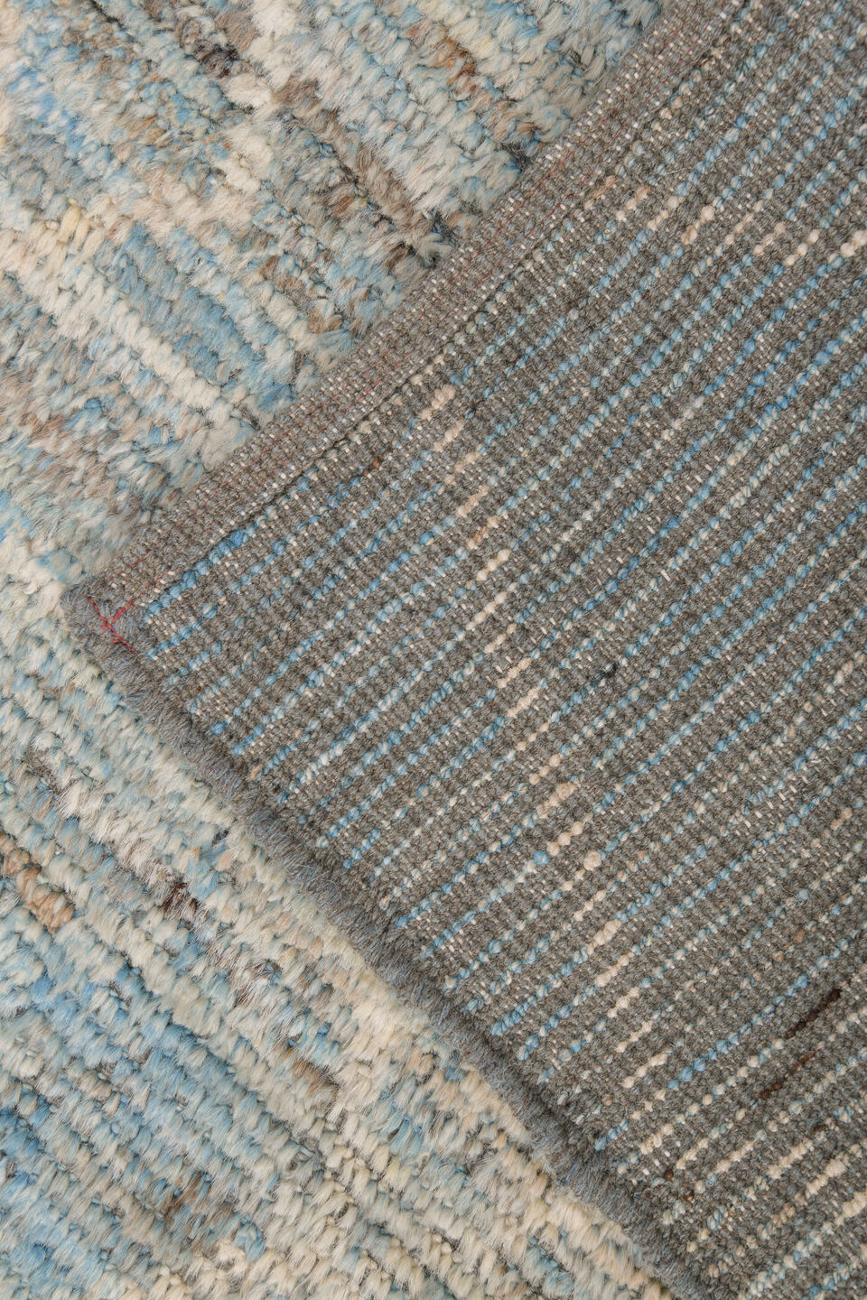 3' x 16' one-of-a-kind handmade vintage Tulu runner rug. Color palette: sky blue, ivory, slate, cream, light blue, gray