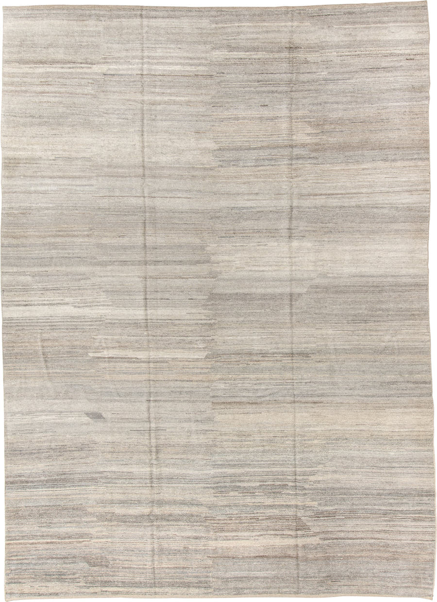 10' x 14' one-of-a-kind handmade vintage Tulu large size rug. Color palette: ivory, beige, taupe, gray, greige