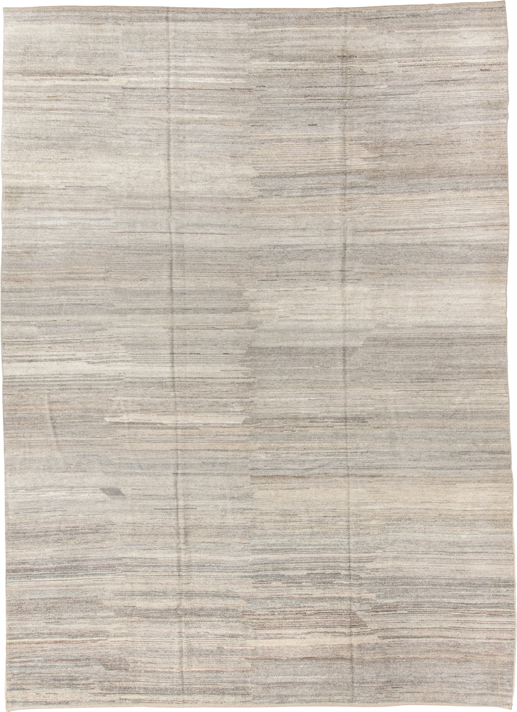 10' x 14' one-of-a-kind handmade vintage Tulu large size rug. Color palette: ivory, beige, taupe, gray, greige