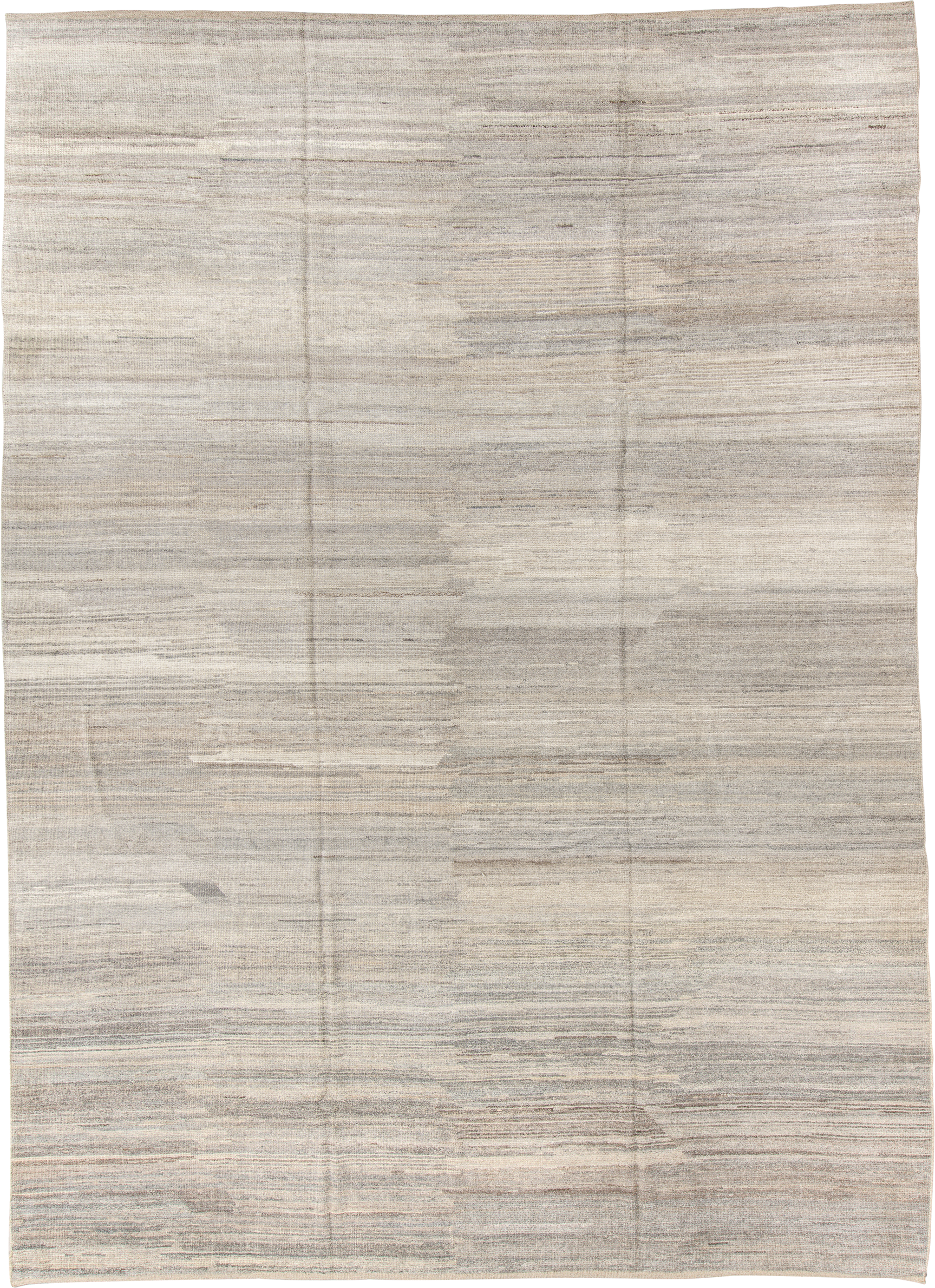 10' x 14' one-of-a-kind handmade vintage Tulu large size rug. Color palette: ivory, beige, taupe, gray, greige