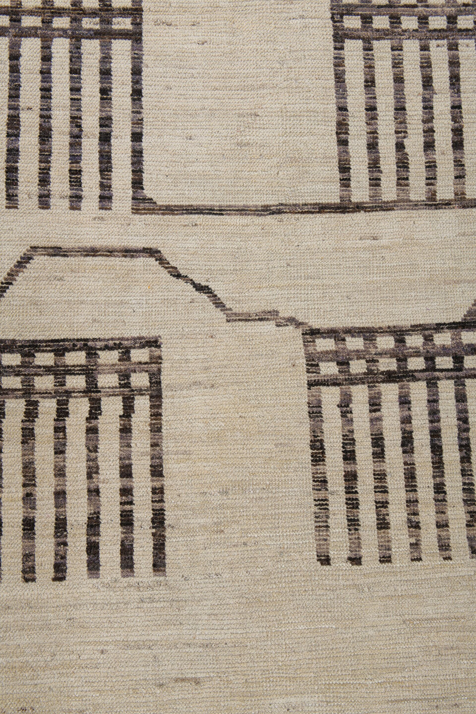 10' x 13' one-of-a-kind handmade vintage Tulu oversize rug. Color palette: ivory, dark brown, taupe, brown, beige, gray