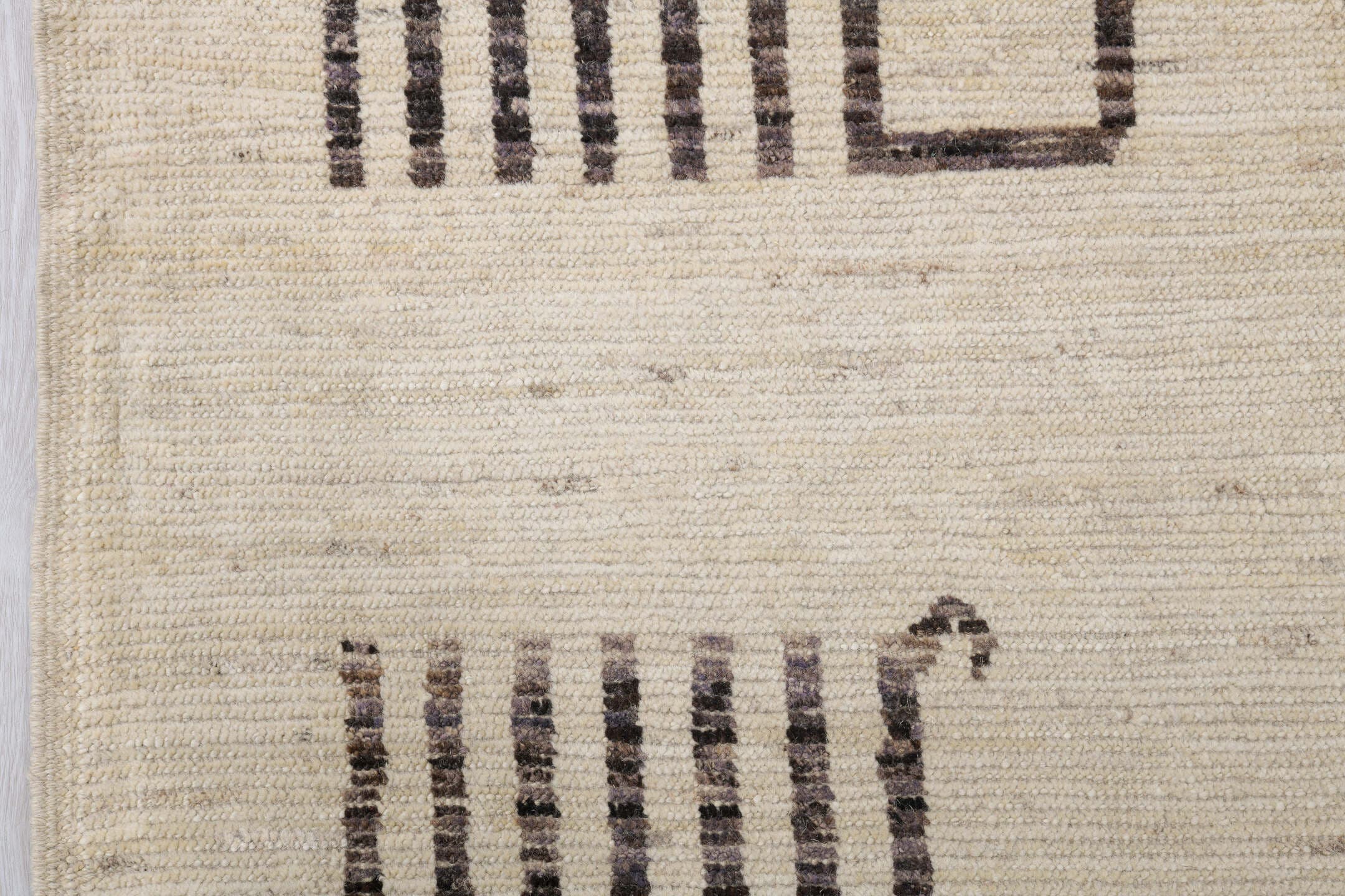 10' x 13' one-of-a-kind handmade vintage Tulu oversize rug. Color palette: ivory, dark brown, taupe, brown, beige, gray
