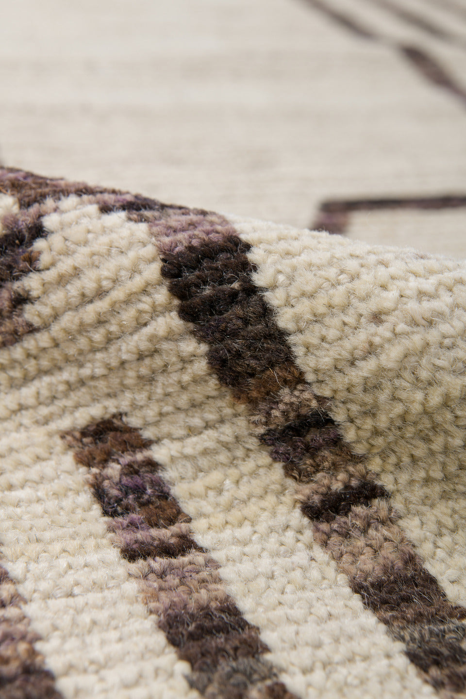 10' x 13' one-of-a-kind handmade vintage Tulu oversize rug. Color palette: ivory, dark brown, taupe, brown, beige, gray