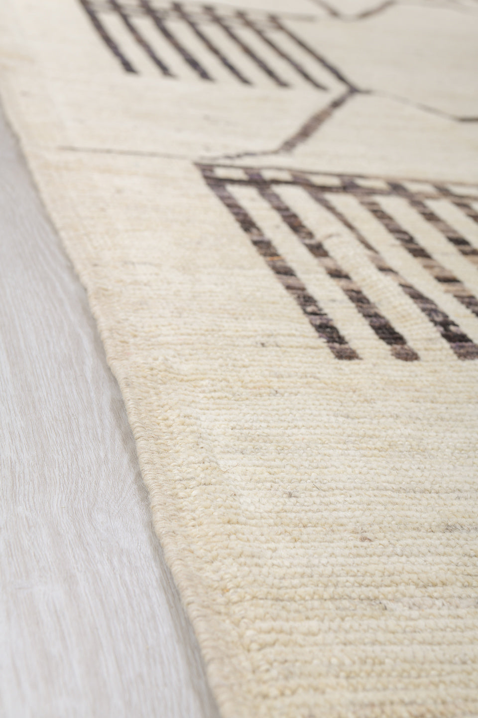10' x 13' one-of-a-kind handmade vintage Tulu oversize rug. Color palette: ivory, dark brown, taupe, brown, beige, gray