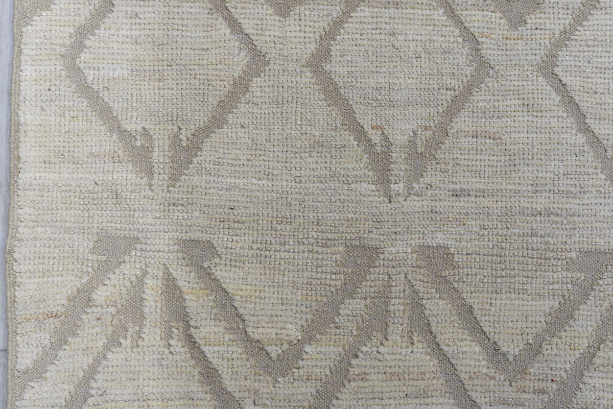 10' x 13' one-of-a-kind handmade vintage Tulu oversize rug. Color palette: ivory, taupe, beige, cream, gray