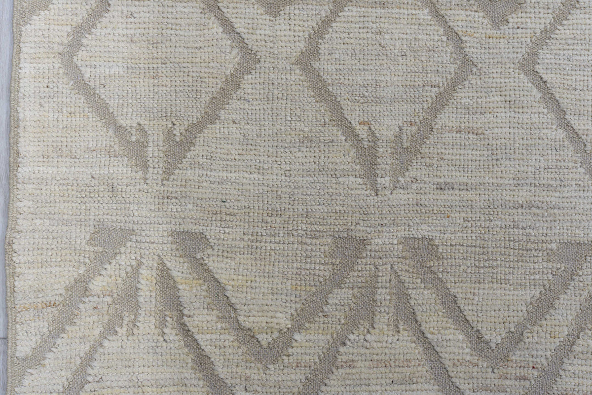 10' x 13' one-of-a-kind handmade vintage Tulu oversize rug. Color palette: ivory, taupe, beige, cream, gray