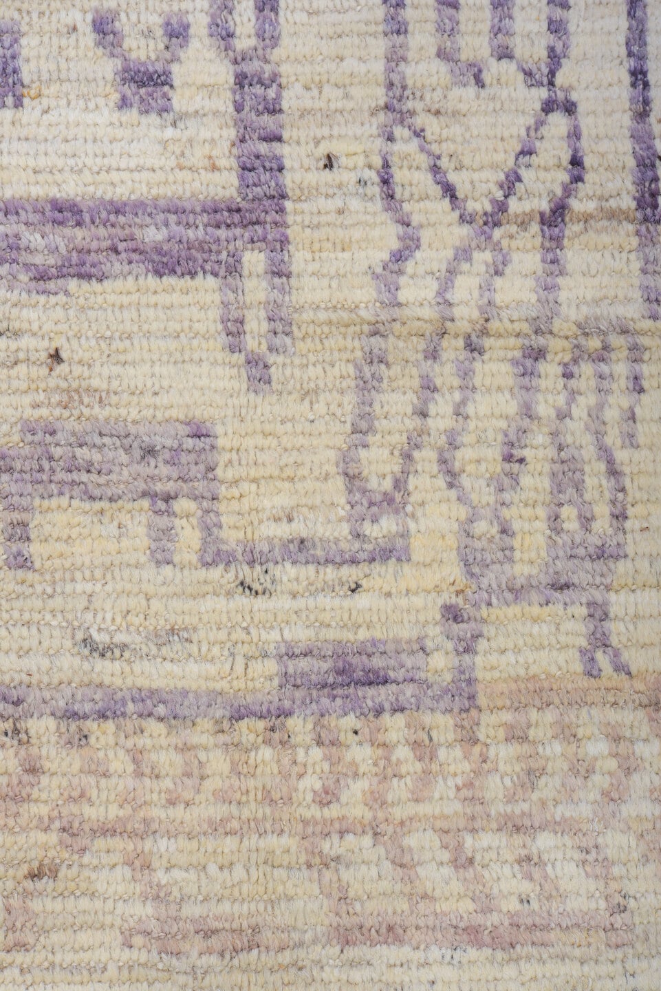 12' x 14' one-of-a-kind handmade vintage Tulu oversize rug. Color palette: ivory, taupe, lavender, beige, gray, light gray