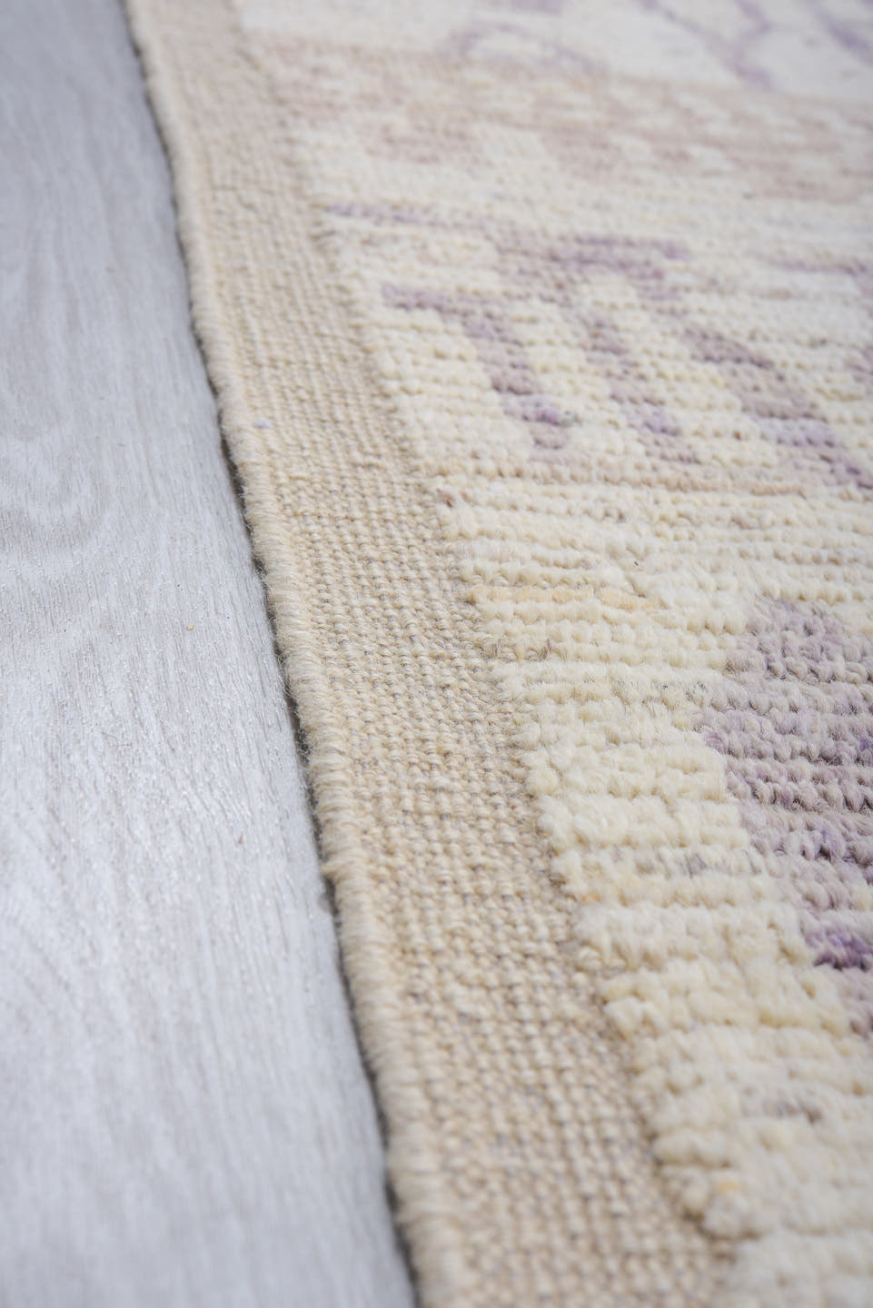 12' x 14' one-of-a-kind handmade vintage Tulu oversize rug. Color palette: ivory, taupe, lavender, beige, gray, light gray