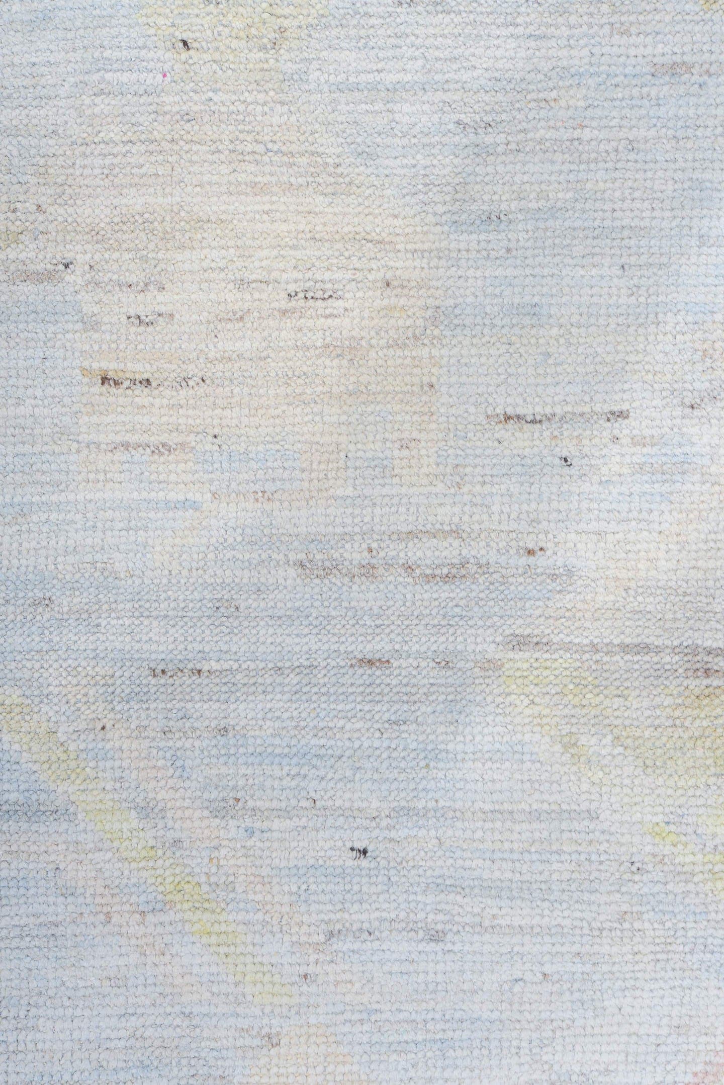 10' x 13' one-of-a-kind handmade vintage Tulu large size rug. Color palette: pale blue, ivory, blush, gold, coral, cream