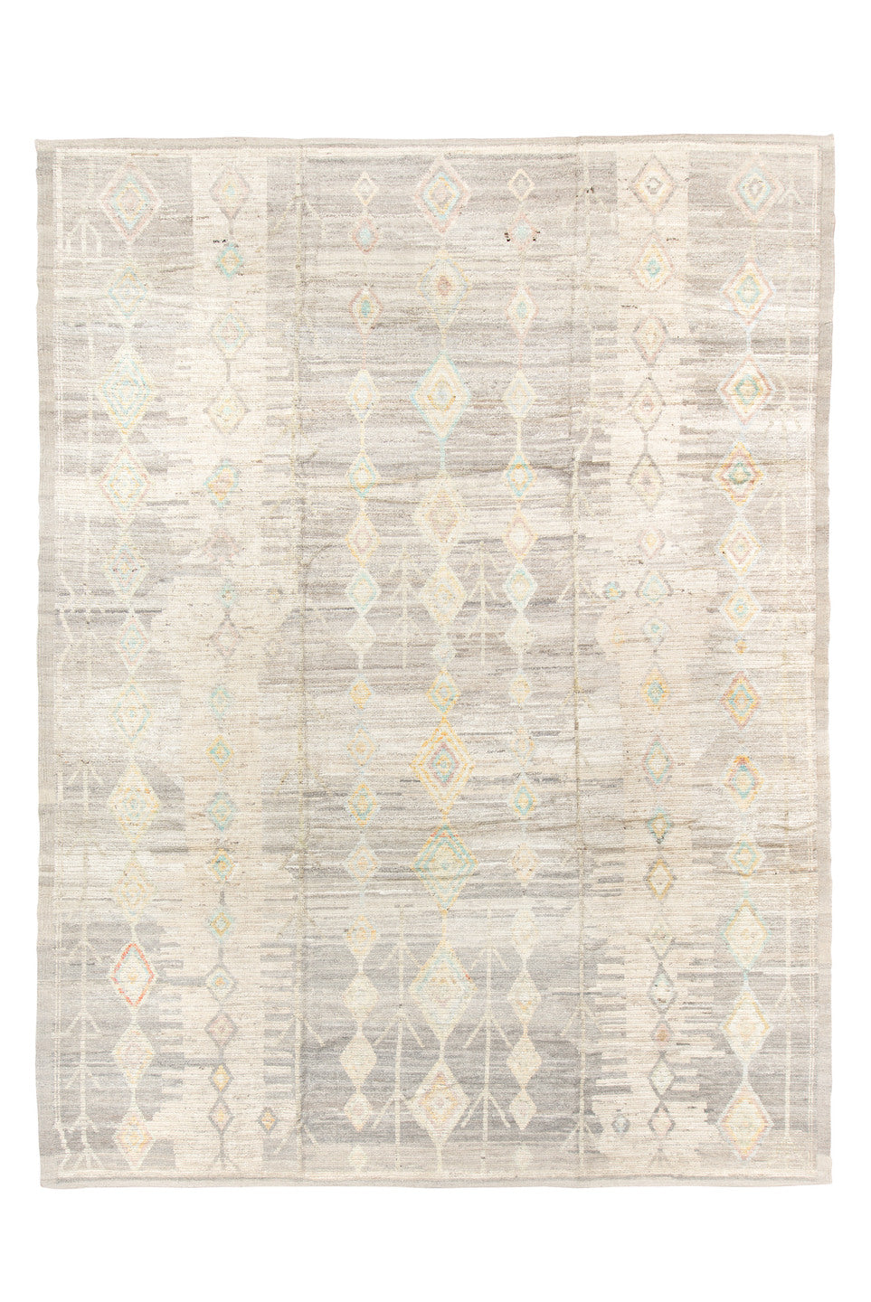 10' x 14' one-of-a-kind handmade vintage Tulu large size rug. Color palette: brown, burlywood, gainsboro, gray, light gray