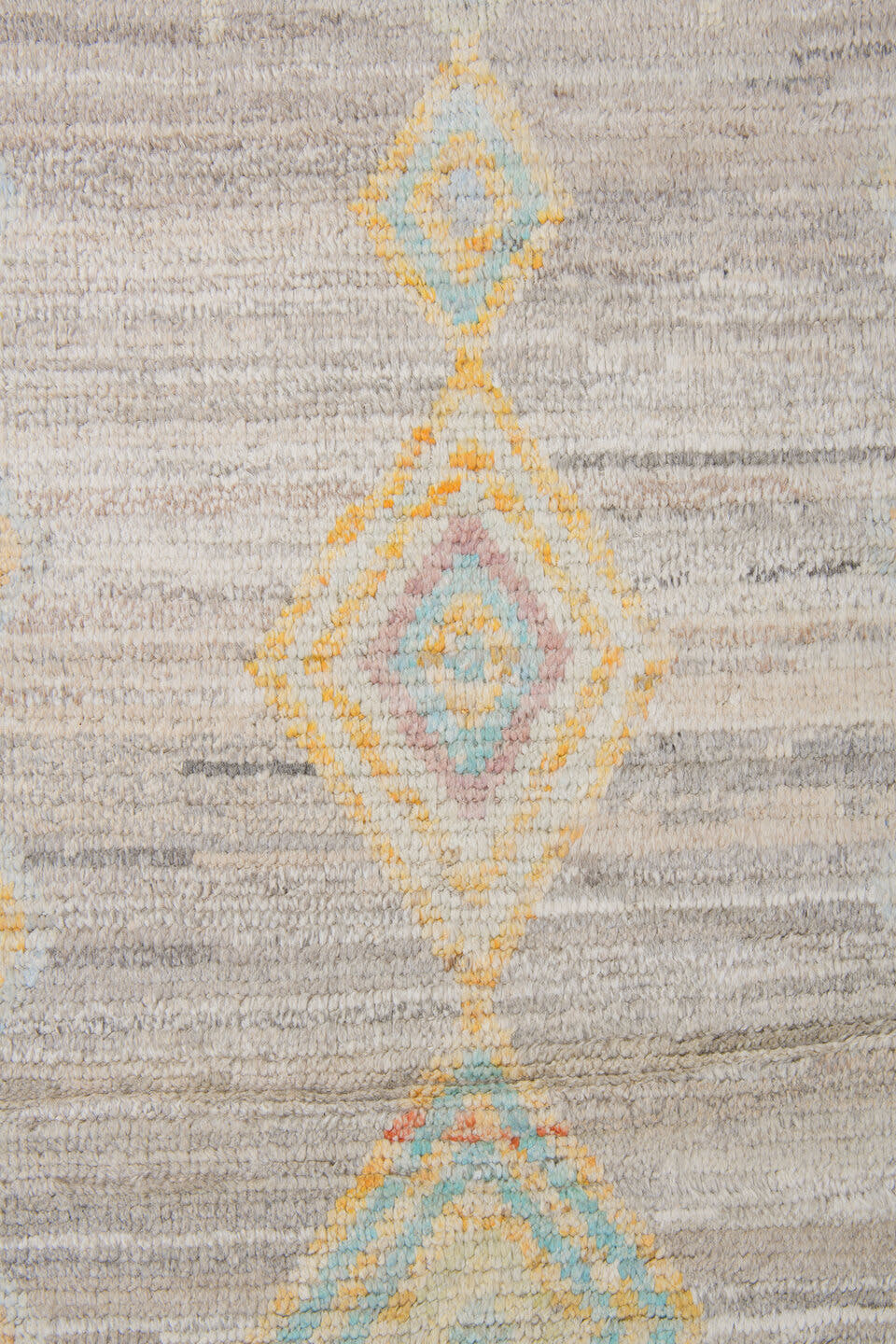 10' x 14' one-of-a-kind handmade vintage Tulu large size rug. Color palette: ivory, taupe, cream, pale aqua, gold, blush