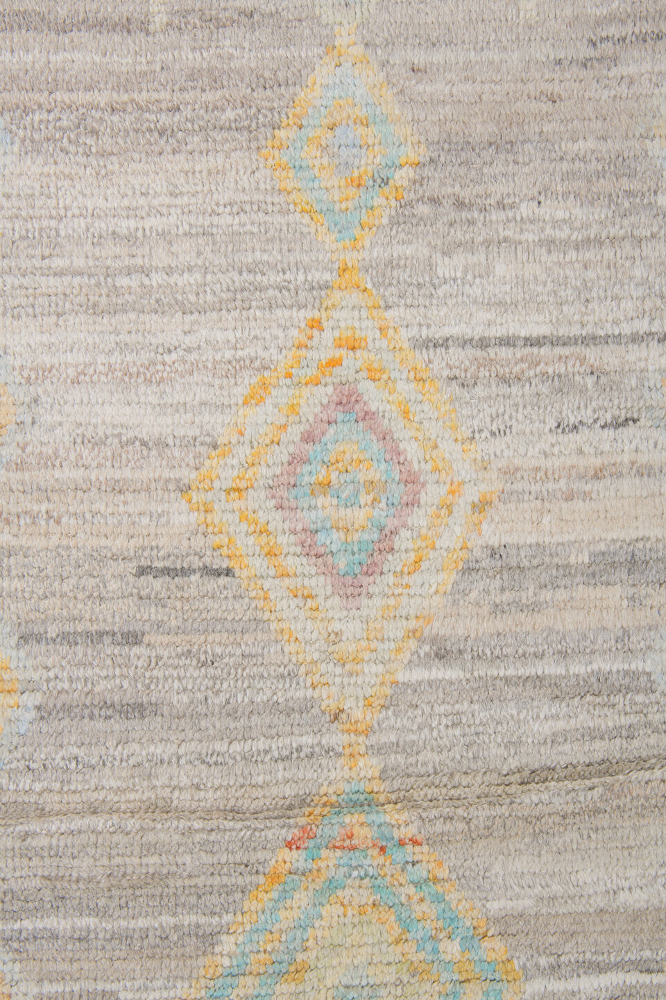 10' x 14' one-of-a-kind handmade vintage Tulu large size rug. Color palette: ivory, taupe, cream, pale aqua, gold, blush