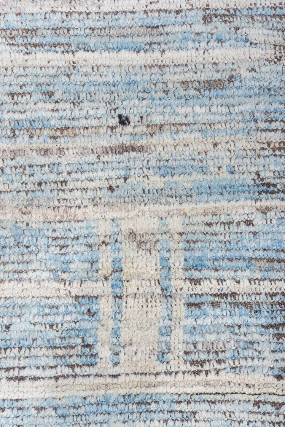 9' x 12' one-of-a-kind handmade vintage Tulu large size rug. Color palette: sky blue, ivory, taupe, brown, gray, light blue