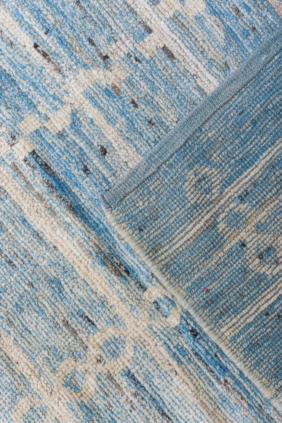 11' x 15' one-of-a-kind handmade vintage Tulu oversize rug. Color palette: sky blue, ivory, powder blue, pale blue, slate