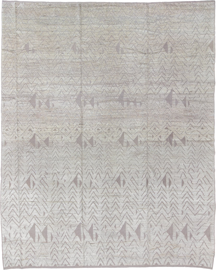 10' x 13' one-of-a-kind handmade vintage Tulu large size rug. Color palette: ivory, taupe, beige, stone, greige, gray