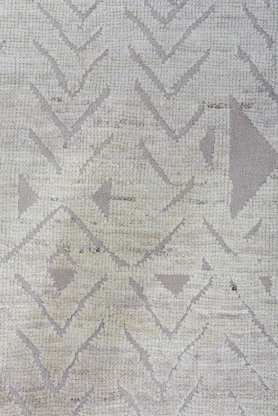 10' x 13' one-of-a-kind handmade vintage Tulu large size rug. Color palette: ivory, taupe, beige, stone, greige, gray