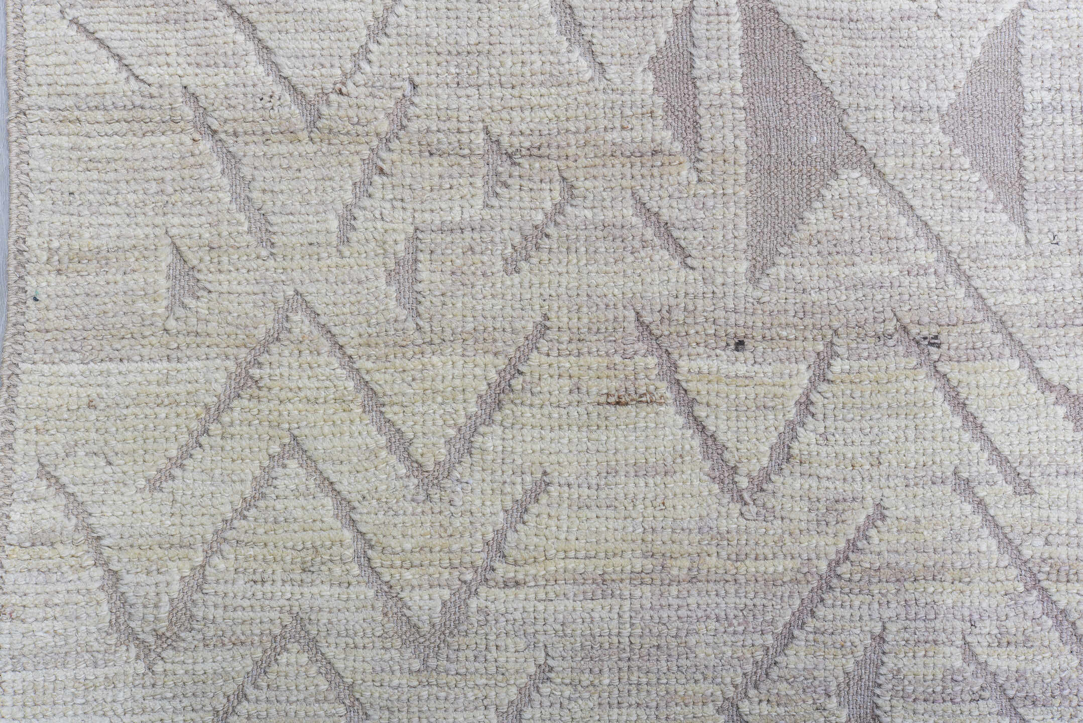 10' x 13' one-of-a-kind handmade vintage Tulu large size rug. Color palette: ivory, taupe, beige, stone, greige, gray
