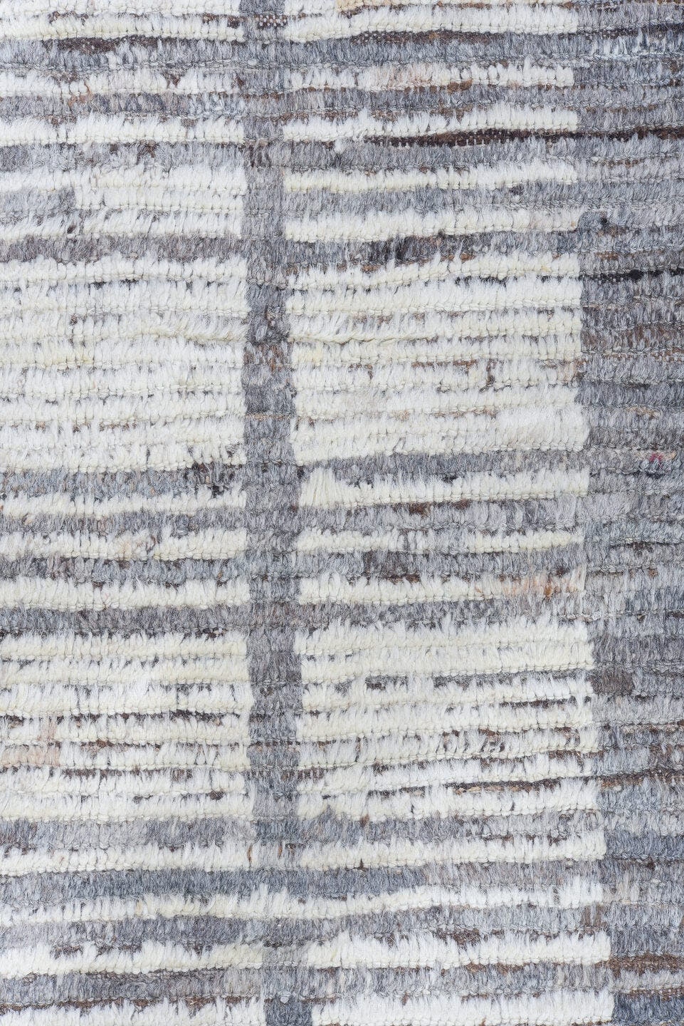 9' x 12' one-of-a-kind handmade vintage Tulu large size rug. Color palette: ivory, gray, charcoal, taupe, cream, beige