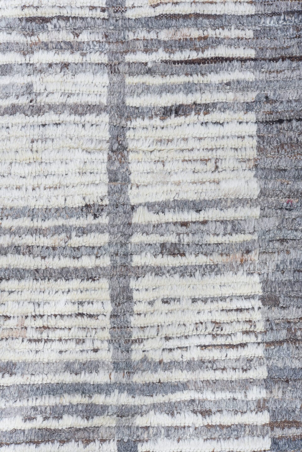 9' x 12' one-of-a-kind handmade vintage Tulu large size rug. Color palette: ivory, gray, charcoal, taupe, cream, beige