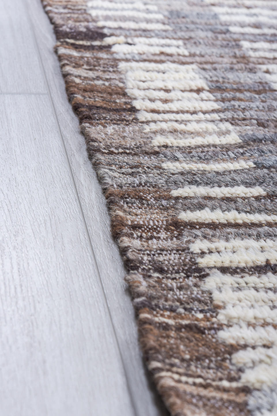 9' x 12' one-of-a-kind handmade vintage Tulu large size rug. Color palette: ivory, gray, charcoal, taupe, cream, beige