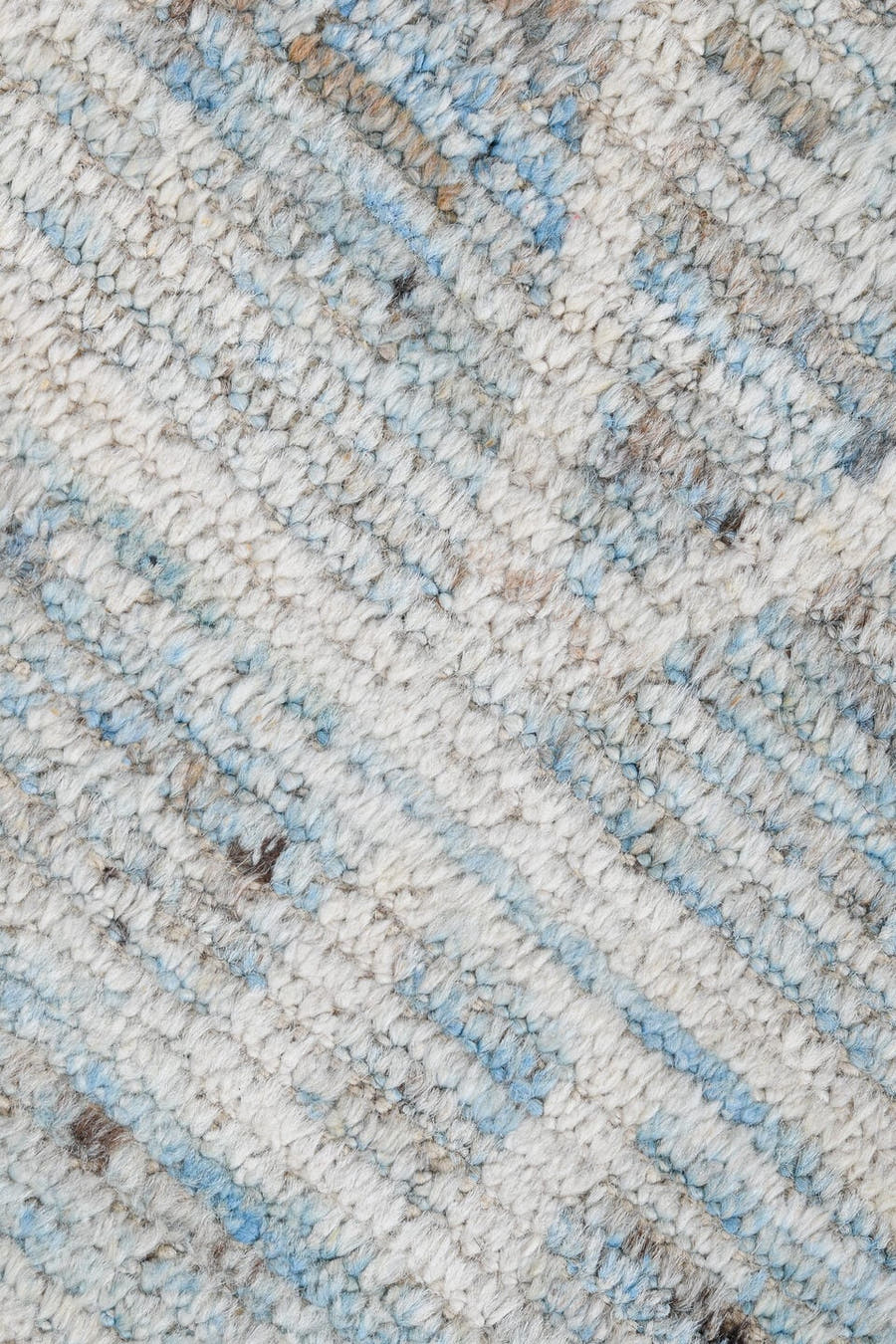 10' x 14' one-of-a-kind handmade vintage Tulu large size rug. Color palette: ivory, light blue, taupe, brown, cream, gray