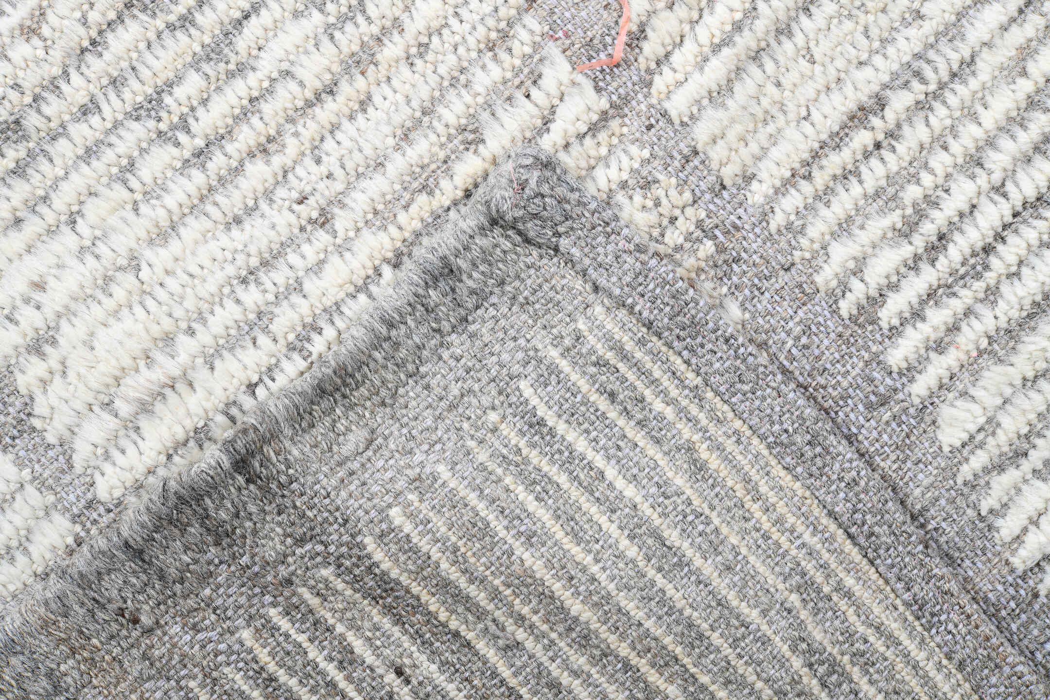 16' x 20' one-of-a-kind handmade vintage Tulu oversize rug. Color palette: ivory, taupe, gray, cream, beige