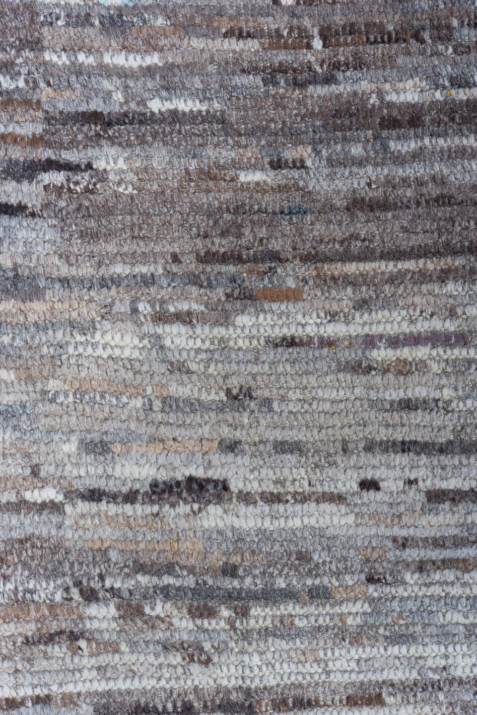 8' x 12' one-of-a-kind handmade vintage Tulu large size rug. Color palette: ivory, taupe, gray, brown, charcoal, slate