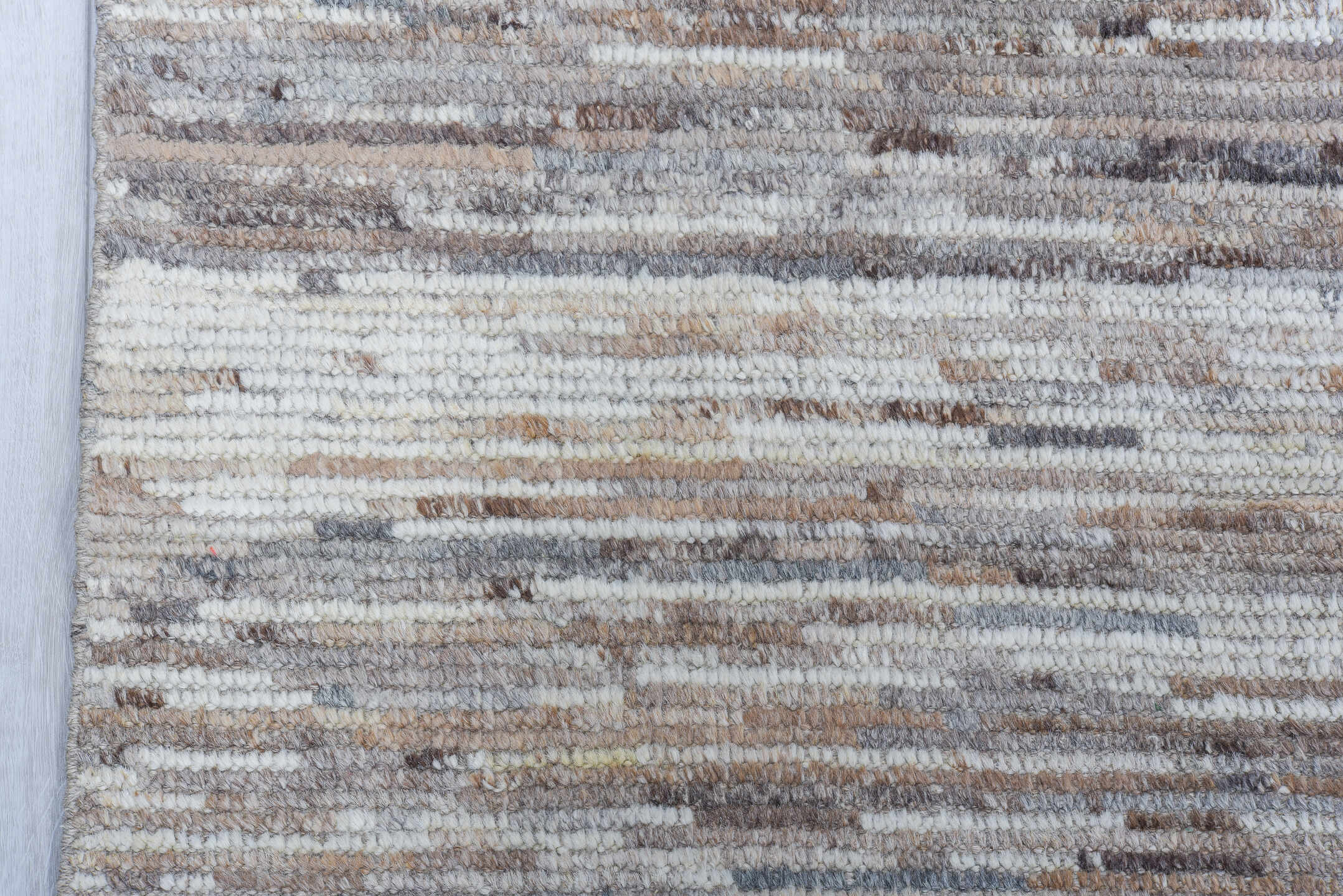 8' x 12' one-of-a-kind handmade vintage Tulu large size rug. Color palette: ivory, taupe, gray, brown, charcoal, slate