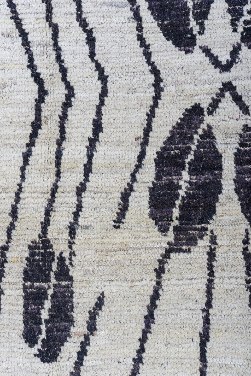 6' x 9' one-of-a-kind handmade vintage Tulu medium size rug. Color palette: ivory, charcoal, cream, taupe, gray, black
