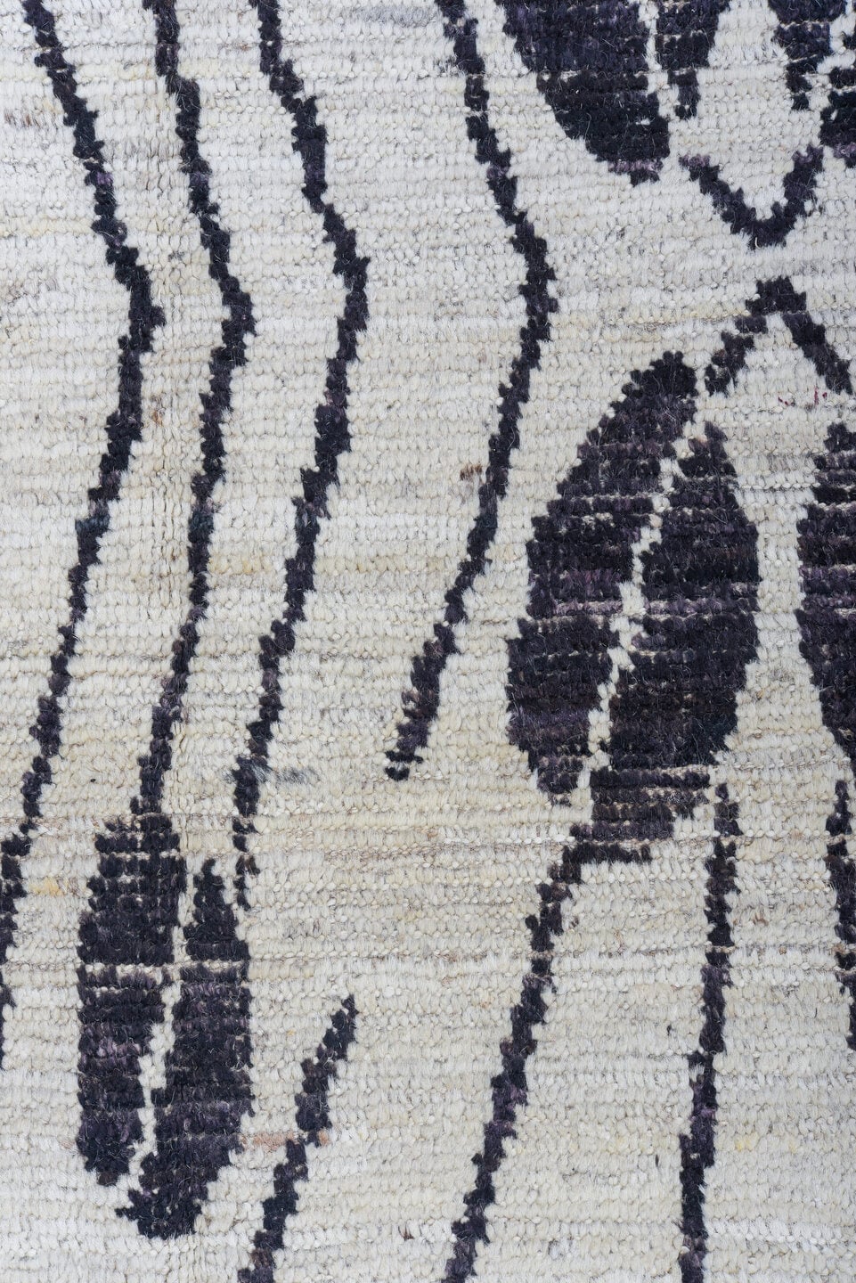 6' x 9' one-of-a-kind handmade vintage Tulu medium size rug. Color palette: ivory, charcoal, cream, taupe, gray, black