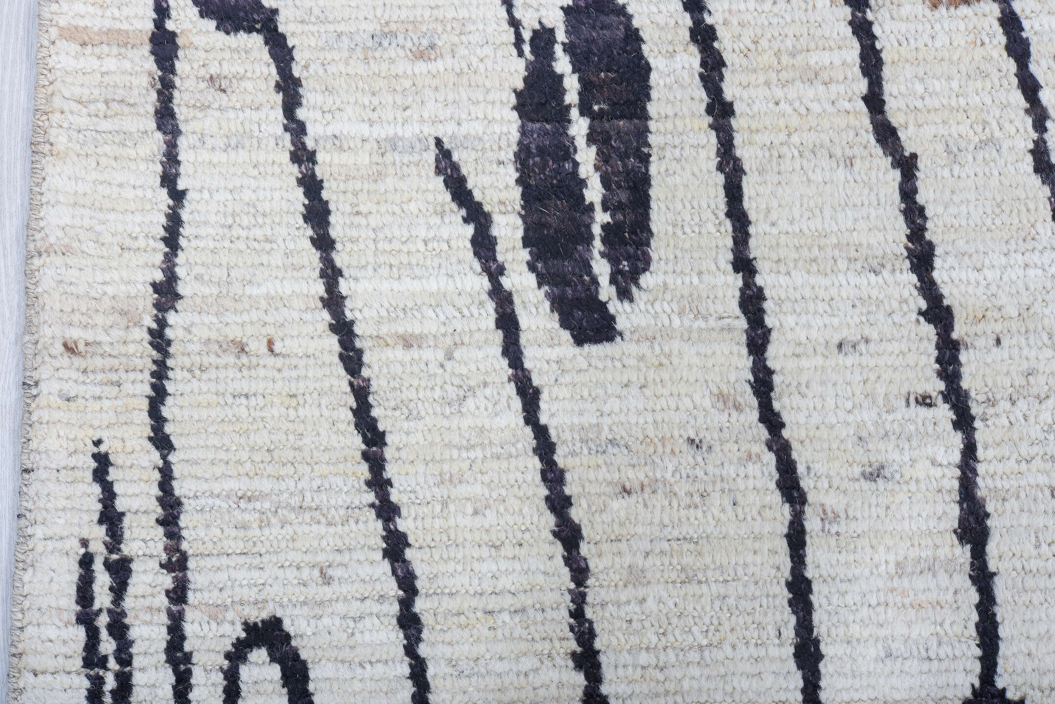 6' x 9' one-of-a-kind handmade vintage Tulu medium size rug. Color palette: ivory, charcoal, cream, taupe, gray, black