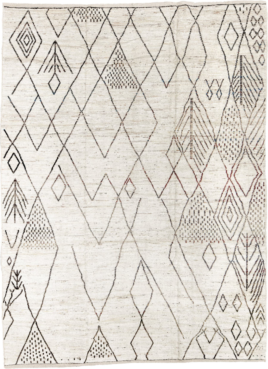 10' x 14' one-of-a-kind handmade vintage Tulu large size rug. Color palette: ivory, charcoal, taupe, brown, camel, gray
