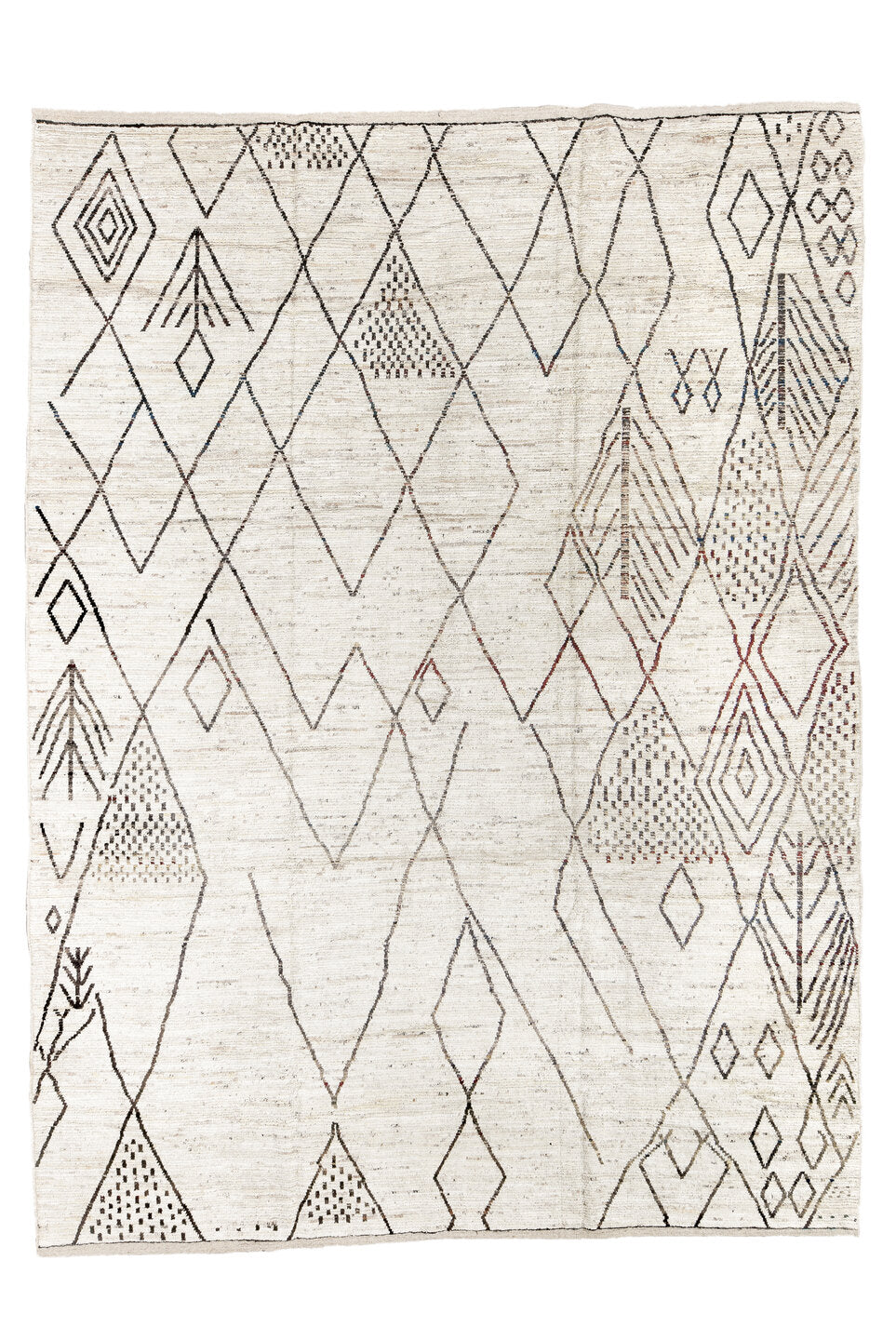 10' x 14' one-of-a-kind handmade vintage Tulu large size rug. Color palette: black, brown, charcoal, dark gray, floral white