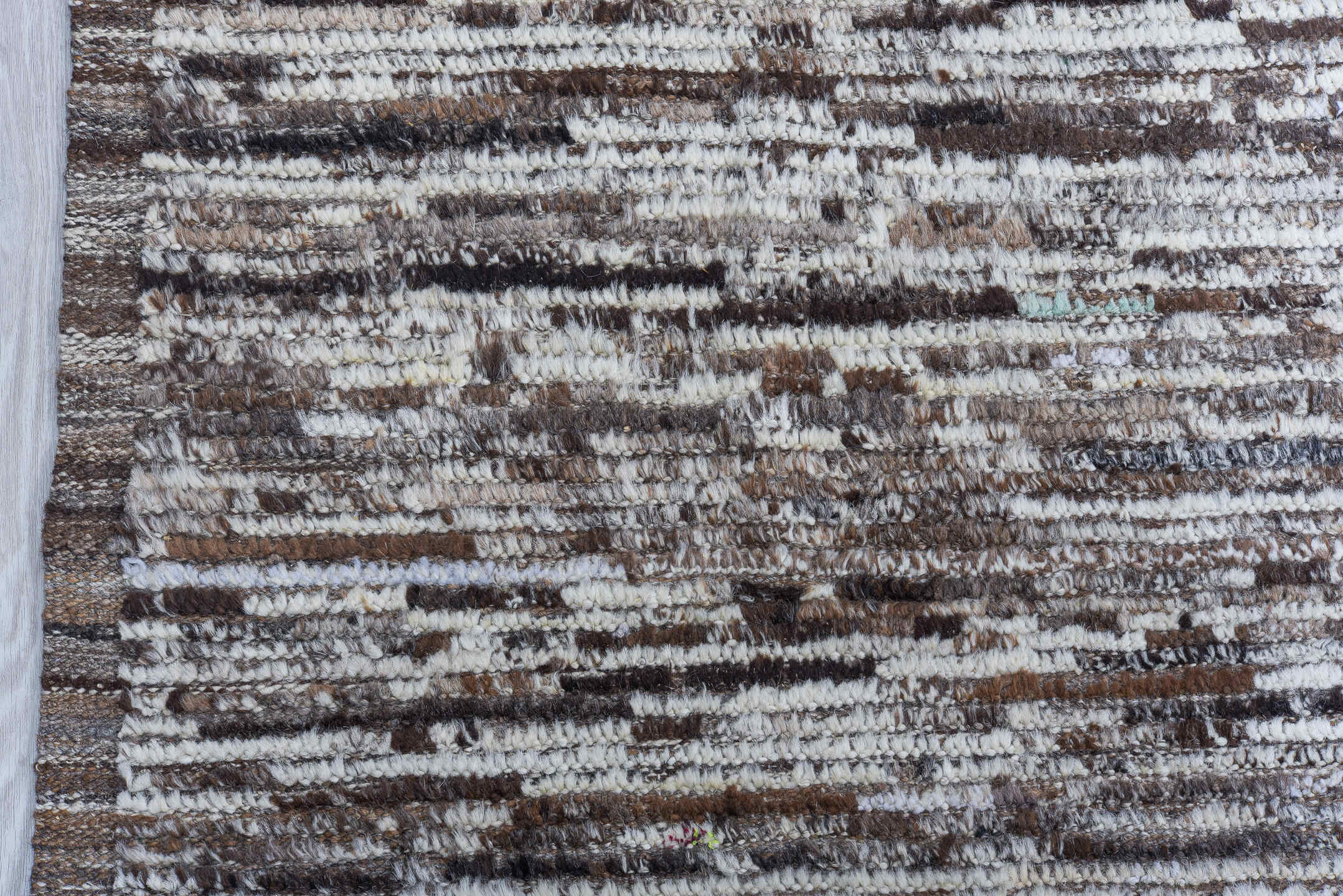 12' x 14' one-of-a-kind handmade vintage Tulu oversize rug. Color palette: ivory, taupe, brown, camel, charcoal, beige, gray