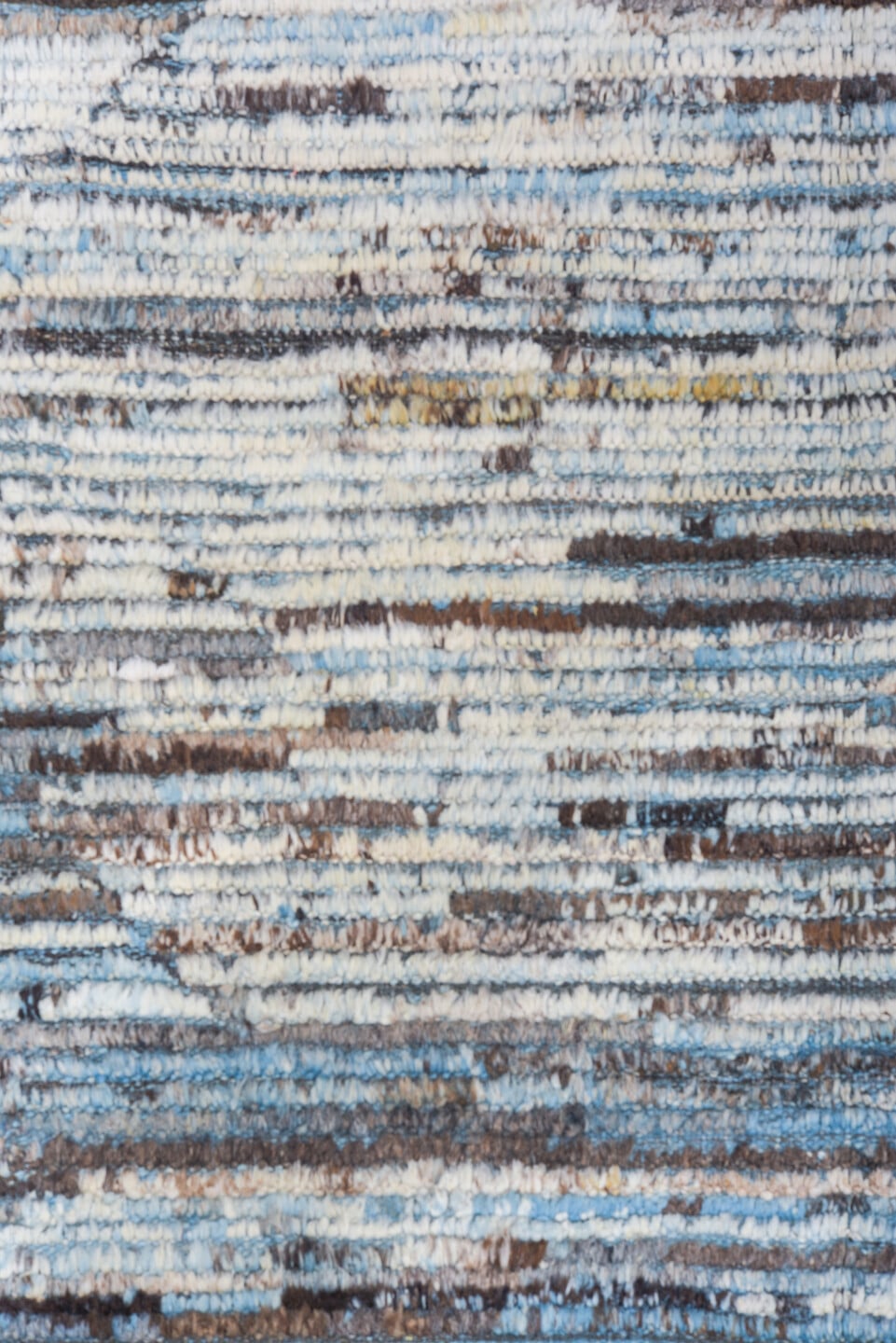 9' x 12' one-of-a-kind handmade vintage Tulu large size rug. Color palette: sky blue, ivory, charcoal, slate, steel blue